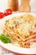 Italian cuisine. Meat lasagna  on the served table
