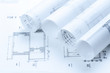 Architectural construction plans toned blue