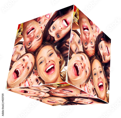 Photo: People smile cube collage. People smile cube collage.