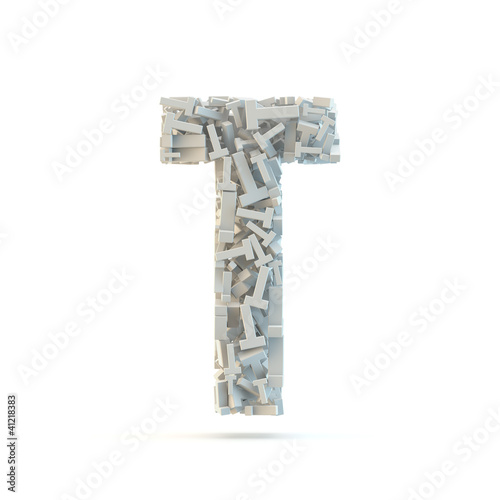 Illustration: White uppercase letter T isolated on white. White uppercase letter T isolated on white.