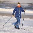 girl runs on skis
