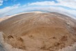 Fisheye view of desert landscape near the Dead Sea