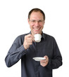 Attractive man drinking a cup of espresso