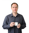 Attractive man drinking a cup of espresso