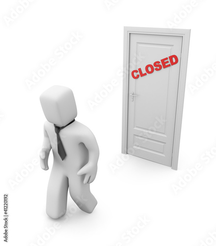 Illustration: 3d person and closed door 3d person and closed door