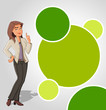 Green template with cartoon woman. Presentation screen.