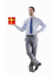 Businessman with gift boxes on white Businessman with gift boxes on white