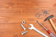 Instruments on wooden background Instruments on wooden background