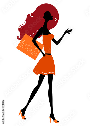 Vector: Abstract shopping woman silhouette isolated on white Abstract shopping woman silhouette isolated on white