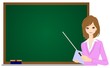 女性　教師　黒板