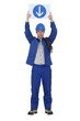 Electrician holding road sign