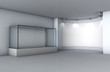 3d glass showcase and niche with spotlights for exhibit