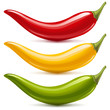 Hot chilli pepper vector set. Red, yellow and green