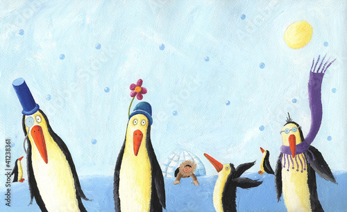 Illustration: A group of silly penguins A group of silly penguins