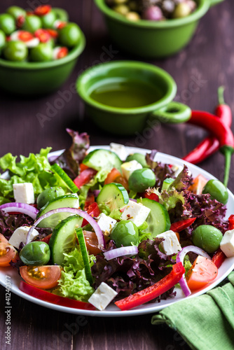 Photo: Mediterranean-style salad with feta and green olives Mediterranean-style salad with feta and green olives