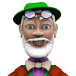 Funny doctor Aibolit face with unnatural emotion