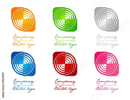 Illustration: 3D colored half square in circle logo 3D colored half square in circle logo