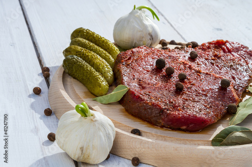 Photo: Seasoned steak ready to grill Seasoned steak ready to grill