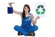 A female painter promoting recycling. A female painter promoting recycling.