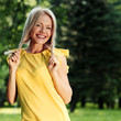 happy woman in forest