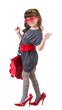 Funny little girl trying on her mother's accessories and shoes