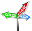 Knowledge Intelligence Wisdom Words on Arrow Signs