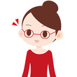 眼鏡をかけた女性 上半身 赤縁
