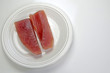 Fresh, raw albacore steaks