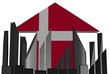 abstract skyline and Danish flag arrow illustration