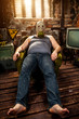 man in a gas mask