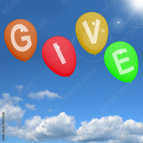 Illustration: Give Word On Balloons Showing Charity Donations And Generous Ass Give Word On Balloons Showing Charity Donations And Generous Ass