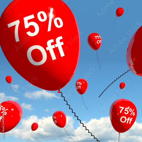 Illustrazione: Balloon With 75% Off Showing Sale Discount Of Seventy Five Perce Balloon With 75% Off Showing Sale Discount Of Seventy Five Perce