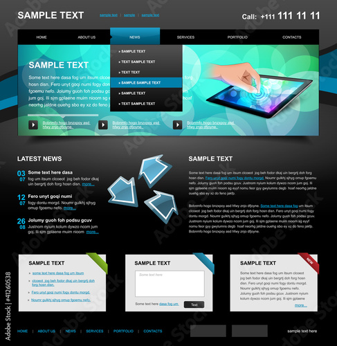 Vector: Editable Website Template 4. Color variant 5 (Blue on Dark) Editable Website Template 4. Color variant 5 (Blue on Dark)