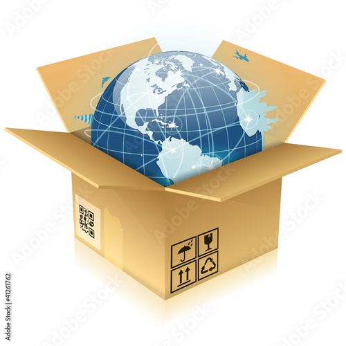 Vector: Cardboard Box with Earth Cardboard Box with Earth
