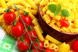 Delicious twig of tomatoes with several pasta types
