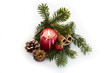Weihnachtliche rote Kerze, Tannenzweig, Zimt- Isoliert