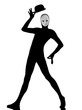 performer mime with mask happy saluting