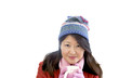Chinese woman hugs a warm coffee mug