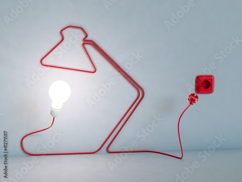 Illustration: lamp shaped electric cord - energy and creativity concept lamp shaped electric cord - energy and creativity concept