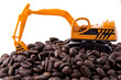 Backhoe and coffee beans