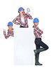 trio of girls wearing blue hard hat