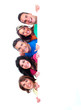 Group of happy people with banner.