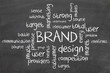 Brand marketing wordcloud on chalkboard