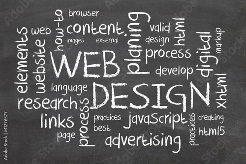 Illustration: Web Design word cloud on chalkboard Web Design word cloud on chalkboard