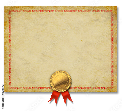 Illustration: Blank Certificate With Gold Crest Ribbon Blank Certificate With Gold Crest Ribbon