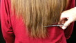 Hairdresser cutting very long hair