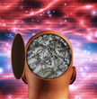 Opened head reveals internal gears
