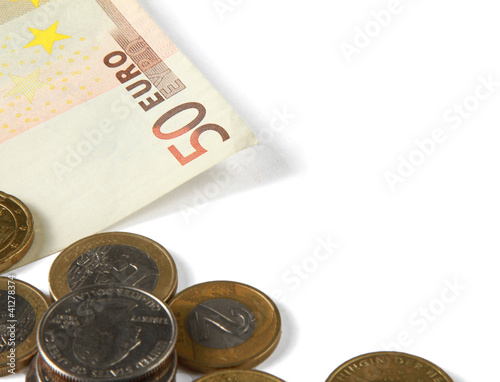 Photo: Money: euro coins and bills close up Money: euro coins and bills close up