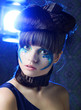 Foto: brunette with creative make up in blue dress brunette with creative make up in blue dress