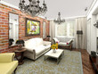 Living room. Eclectic interior: loft and classic.